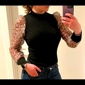 Leopard print sheer turtleneck
